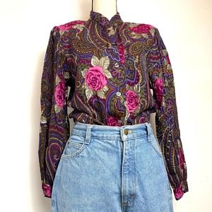 Vintage 80s Koret Turtleneck Button Down Blouse- 14